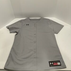 Under Armour Womens Softball Baseball Jersey Gray Button Front Athletic Size LG